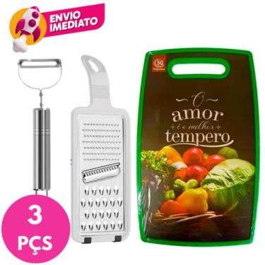 Imagem de Kit 03 Pç Tábua Corte Decorada Plástico Colorida E Ralador 01 Face E D