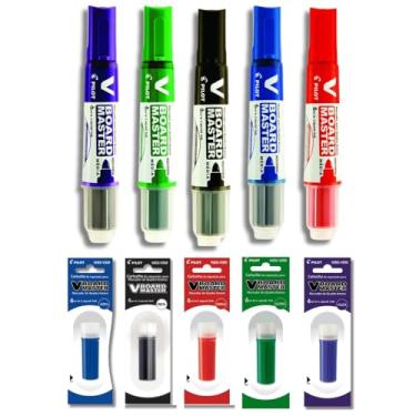 Imagem de Kit 5 Pincel Quadro Branco Recarregável PILOT + 5 Refil V-Board Master PILOT