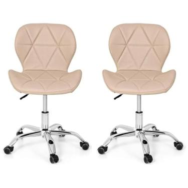 Imagem de Kit 02 Cadeiras De Escritório Slim Ergonômica Giratória Couro Diversas Cores (Nude)