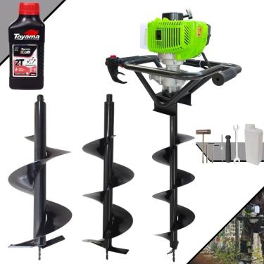 Imagem de Polaca Cavadeira À Gasolina Menegotti MPS52 Motor 2T 52cc 1,8HP 9.000rpm Perfurador de Solo Com 3 Brocas 80x20cm 80x25cm 80x30cm + ÓLEO TOYAMA 2T