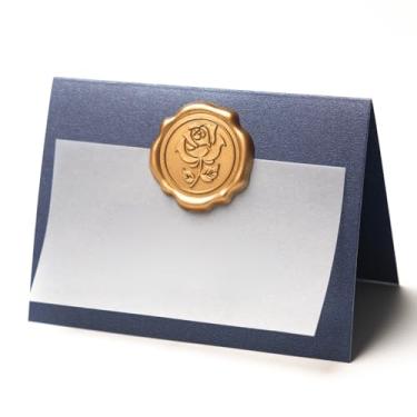 Imagem de Parvigo Pacote com 25 cartões de nome para configuração de mesa, cartões de lugar com selo de cera rosa dourado antigo para casamento, tenda de mesa, cartolina, decoração feita à mão para festa