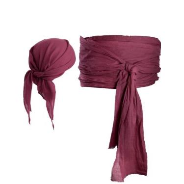 Imagem de Traje SATINIOR Pirate Head Scarf Hat Sash Belt Linen Wine