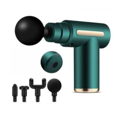 Imagem de Massageador Elétrico Profissional Muscular Pistola Portátil Original c/ 6 Níveis e 4 Ponteiras(verde)