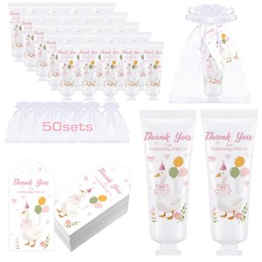 Imagem de Demissle 50 conjuntos One Silly Goose Baby Shower lembrancinhas de festa de aniversário tamanho viagem creme para as mãos apreciação loção de mão com cartões e bolsas Silly Goose presentes a granel