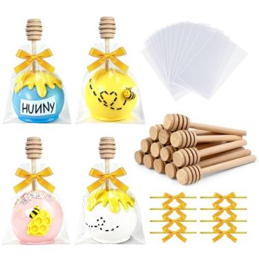 Imagem de CollectHall 24 conjuntos de palitos e envoltórios de bolo incluem palitos de mel, sacos pop de bolo com laços amarelos - perfeito para chá de bebê com tema de abelha, revelação de gênero, festa de