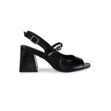 Imagem de Sandália Bebecê Slingback Moderna salto Bloco Metalizado, Preto, 38