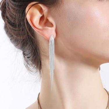 Imagem de Brincos pendentes longos dourados para mulheres, corrente de metal, borla, candelabro, brincos, acessórios, joias, presentes, One Size, Metal, Sem pedra preciosa