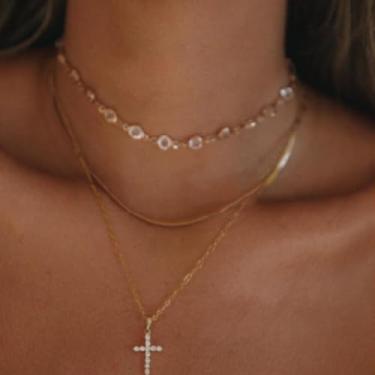 Imagem de Colar de cruz em camadas de prata e ouro para mulheres, banhado a ouro, cruz em camadas, zircônia cúbica, colar com pingente delicado para mulheres, ajustável, moderno, clipe de papel, corrente