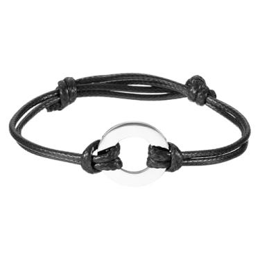 Imagem de PATIKIL Pulseira de estampagem de arruela 21 mm/0,83", pacote com 5 pulseiras de arruela de aço inoxidável em branco com nó deslizante ajustável para fazer você mesmo, acessórios artesanais, preto +