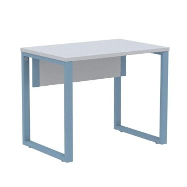 Imagem de Mesa Escritório P25 Tub Pandin 90 Cm (larg) Tampo Mdp Cinza Pé Aço Tubular Azul Dali