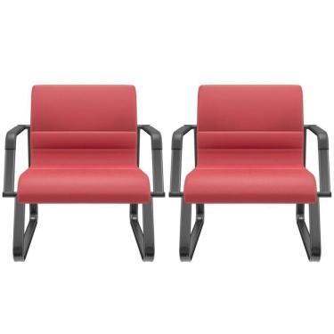 Imagem de Kit 02 Cadeiras De Escritório Recepção Fixa Pés Preto Lev P03 Vinil Vermelho - Lyam Decor