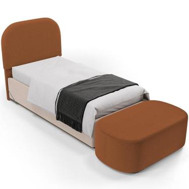 Imagem de Cabeceira Cama Box 100cm Lanna Com Puff Recamier Doha W01 Bouclê Terracota - Lyam Decor