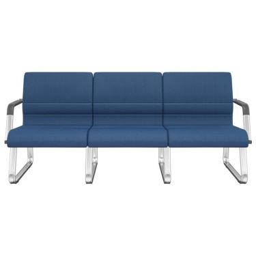 Imagem de Cadeira Longarina 3 Lugares Recepção Com Braço Pés Cromado Lev P03 Crepe Azul - Lyam Decor