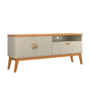 Imagem de Rack Estante Sirius 3 Portas Para Tv Até 60 Polegadas Off White Com Cinamomo