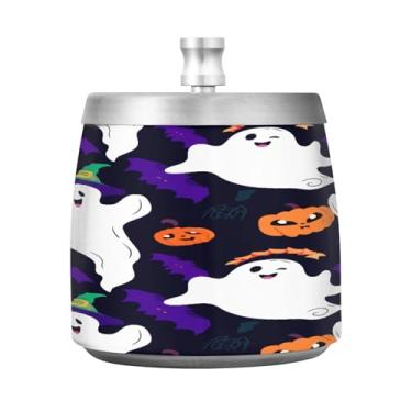 Imagem de Qilmy Cinzeiro de aço inoxidável Cartoon Ghosts com tampa - Cinzeiro de cigarro à prova de vento sem cheiro sem fumaça para casa, escritório, carro, pátio, varanda (uso interno e externo)