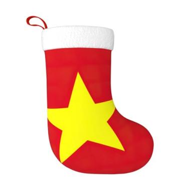 Imagem de SKKNT Meia de Natal Pritn Bandeira Vietnamita 45 cm x 28 cm Decoração de Festa de Natal Presentes para Lareira Familiar