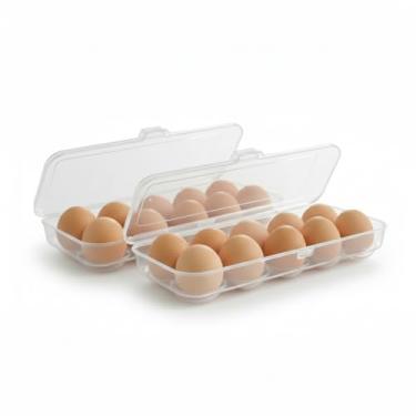 Imagem de Kit 2 Organizadores para Ovos com Tampa para Geladeira – Proteção Contra Quebras – Plástico Resistente PP – Organização Prática para Cozinha e Despensa