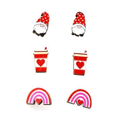 Imagem de Conjunto de brincos de acrílico em forma de coração de amor para mulheres e meninas leves rosa envelope flecha coração urso fita gota brincos de presente de joias de feriado, Resina Madeira, Ágata