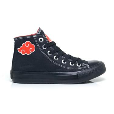 Imagem de Tenis All Masculino Feminino Star Naruto Akatsuki Black/Red Cano Alto 