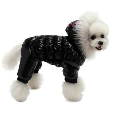 Imagem de Muyaopet Roupas para animais de estimação à prova d'água para cachorro inverno quente jaqueta para cachorro casaco com capuz macacão de neveMuYaoPet S preto