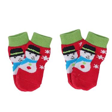 Imagem de Meias para cachorro com padrão de natal, meias antiderrapantes de malha quente de algodão para animais de estimação para uso doméstico interno, mantenha as patas limpas, presente (Boneco de neve)