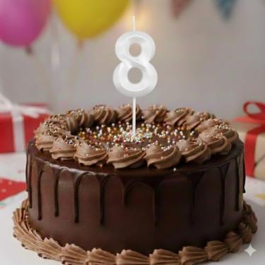 Imagem de Vela De Aniversário Mini Design Número Com 5Cm Silver Festas Branca (Número 8)
