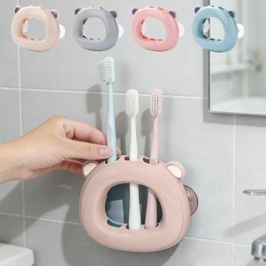 Imagem de Suporte de escova de dentes com sucção de urso de desenho animado, 3 compartimentos, ventosa de parede, banheiro, espelho, suporte para escovas de dentes, suporte para adultos, família, banheiro