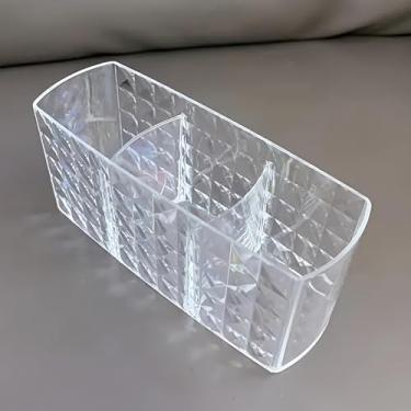 Imagem de Organizador de pincéis de maquiagem de acrílico transparente com 3 compartimentos – Suporte de pincel cosmético com padrão de diamante, 16 × 2,2 x 2,20 cm, armazenamento de mesa para penteadeira e