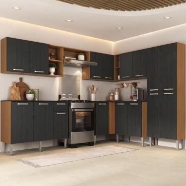 Imagem de Armário Cozinha Modulada Completa De Canto 432,5cm Pequim Pop Multimóveis Mp3773 Madeirado-preto
