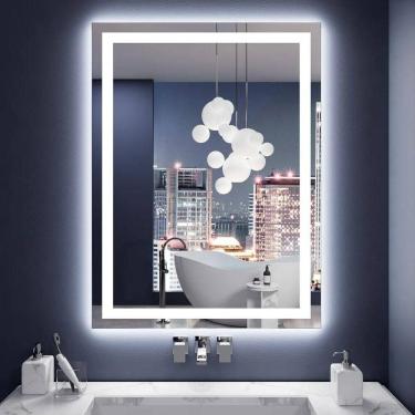 Imagem de Espelho Retangular 100x110 Led Jateado Vertical Grande Banheiro Frio