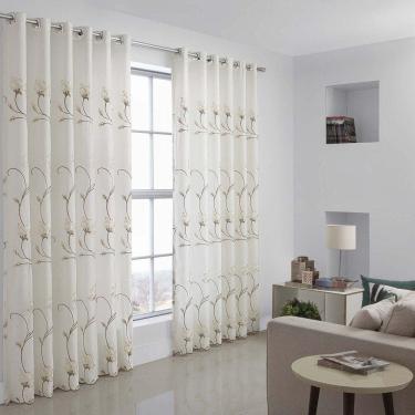 Imagem de Cortina Sofia Bordada Para Varão Simples 3,00m X 2,60m Com Forro 100% Poliéster - Bege