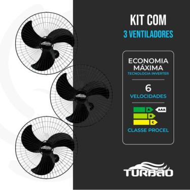Imagem de Kit 3 Ventiladores de Parede Turbão 60cm Bivolt Oscilantes 200W Alta P