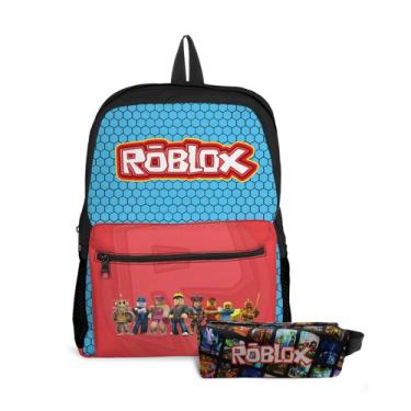 Imagem de Kit Mochila com bolso e Estojo Escolar Infantil Jogos Roblox Menino e 