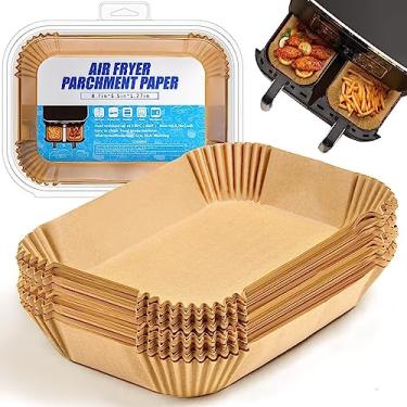 Imagem de Forros de fritadeira a ar descartáveis para Ninja Airfryer: 125 peças de papel pergaminho retangular de 22 x 14 cm para fritadeira a ar cesta dupla Ninja DZ201 DZ401 Foodi 8 litros e acima acessórios de forro da fritadeira a ar
