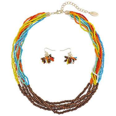 Imagem de Bocar Colar de contas multicamadas para mulheres feito à mão com 5 fios e conjunto de brincos, Acrílico