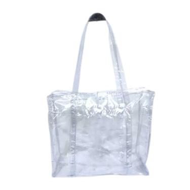 Imagem de Bolsa Jumbo Transparente Sacola PVC Grande Presídio Alça Dupla Bolso Lateral