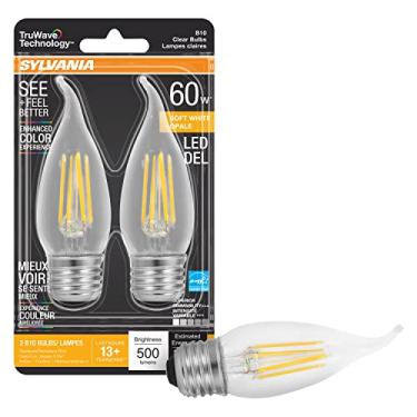 Imagem de Lâmpada SYLVANIA LED TruWave Natural Series Candelabro, 60W branco macio base média, regulável, transparente, ponta de vela - pacote com 2