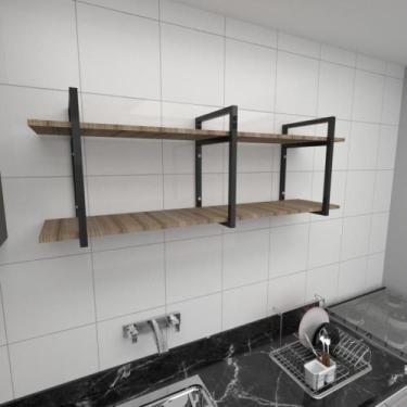 Imagem de Prateleira industrial cozinha aço cor preto prateleiras 30cm cor amade