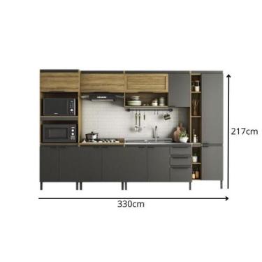 Imagem de Conjunto Cozinha Modulada Mademovel Magnolia Sem Pia 217x330x50cm