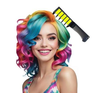 Imagem de Pente com Giz Pastel Tintura Cabelo Temporária: Kit 6 Cores Sortidas -