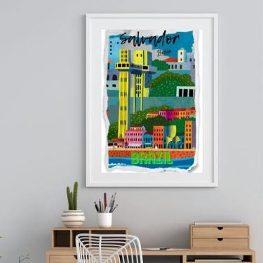 Imagem de Quadro Salvador Bahia Brasil - 60x48cm - Quadros On-line, Madeira bran