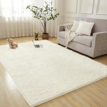Imagem de Andency Tapete felpudo para sala de estar, tapete felpudo macio de creme sólido para quarto, tapete de pele sintética antiderrapante para quarto de bebê, quarto de meninos e meninas