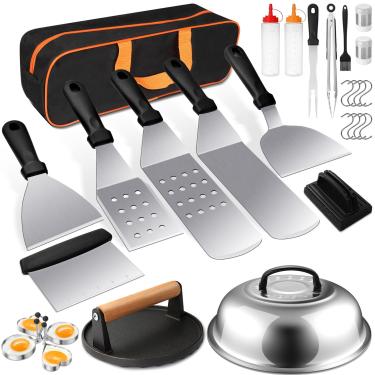 Imagem de Terlulu Kit de Acessórios para Grelha, 29 Peças de Acessórios para Grelha de Topo Plano para Pretostone e Chef de Acampamento, Conjunto de Espátula de Metal com Prensa de Hambúrguer, Cúpula de Derreti