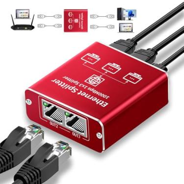 Imagem de Divisor Ethernet 1 a 3 de alta velocidade de 1000 Mbps, divisor Gigabit Ethernet, divisor LAN dupla LAN RJ45, roteador switch para cabo Cat5/5e/6/7/8, compatível com IEEE 802.3, Plug and Play