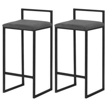 Imagem de Kit 2 Banqueta Pietra preta Veludo Cinza - Straso Móveis - Metal Móvei