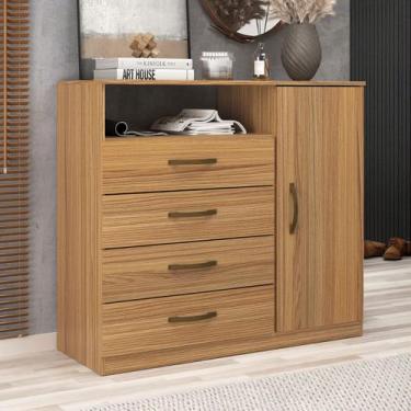 Imagem de Cômoda 4 Gavetas 1 Porta Cm4142 Ipê - Decibal, Marrom Claro, Moderno