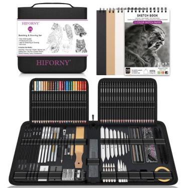 Imagem de Kit de Desenho HIFORNY 126 Peças - Lápis e Caderno de Desenho