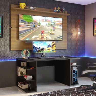 Imagem de Mesa para Computador Gamer e Painel TV Madesa - Preto/Rustic