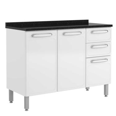 Imagem de Balcão com Tampo Evidence Aço 3 Portas 2 Gavetas 7124 Branco - Bertolini