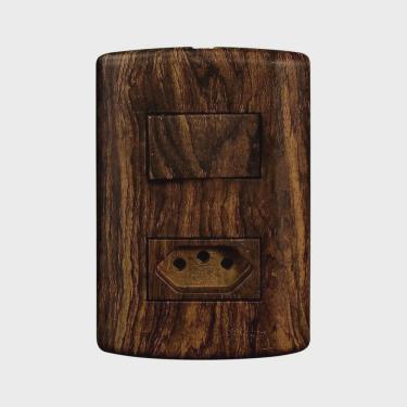 Imagem de Interruptor de 1 Tecla Simples e Tomada 2p + t 20A, Modular, com Placa 4x2 e Suporte Imbuia